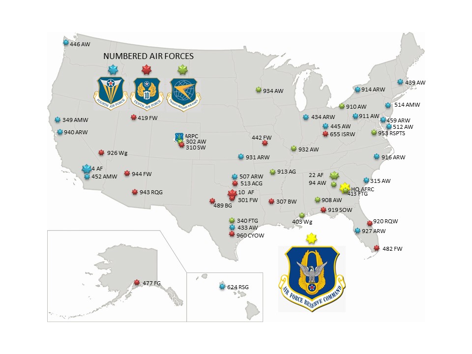 US map with Units listed with stars